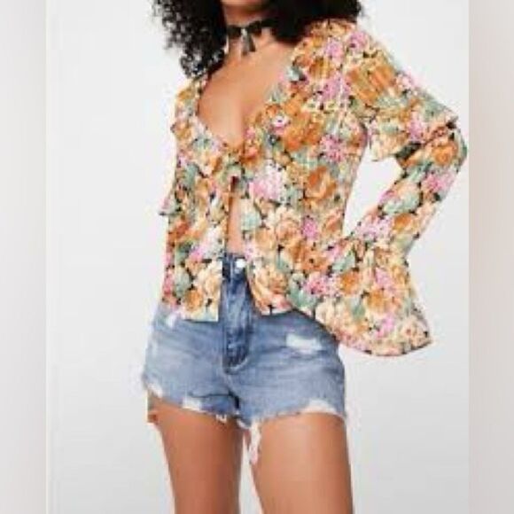 DRESS FORUM S Oversized Flower Bed Ruffled Tie-Front Blouse and Sleeve Tie - Picture 5 of 11